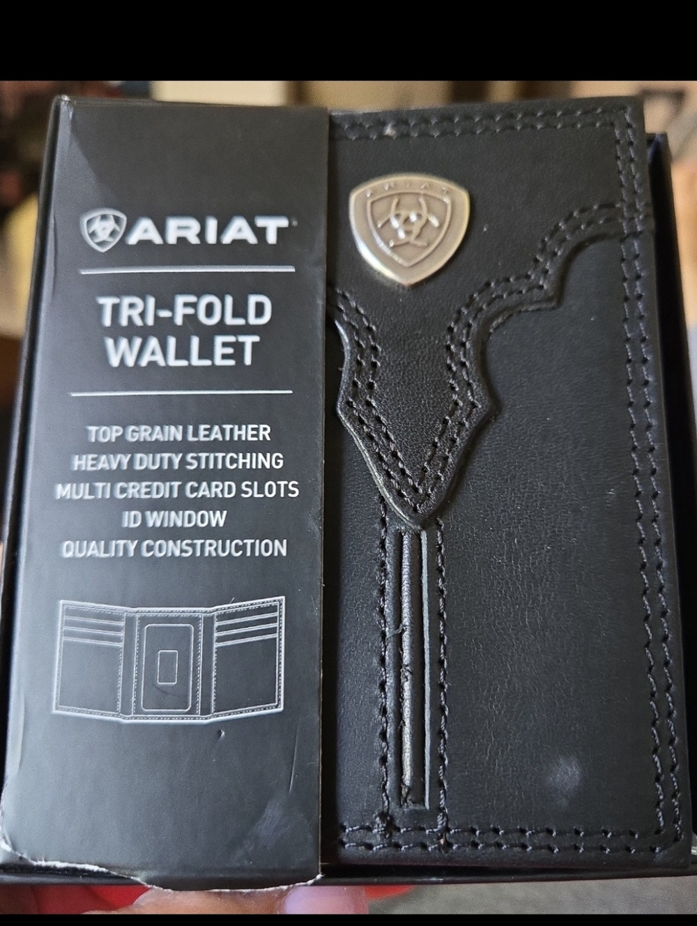Ariat Black Tri-Fold Leather Wallet NEW
